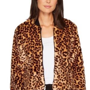 Splendid Leopard Print Faux Fur Bomber Jacket, NWOT, Size S